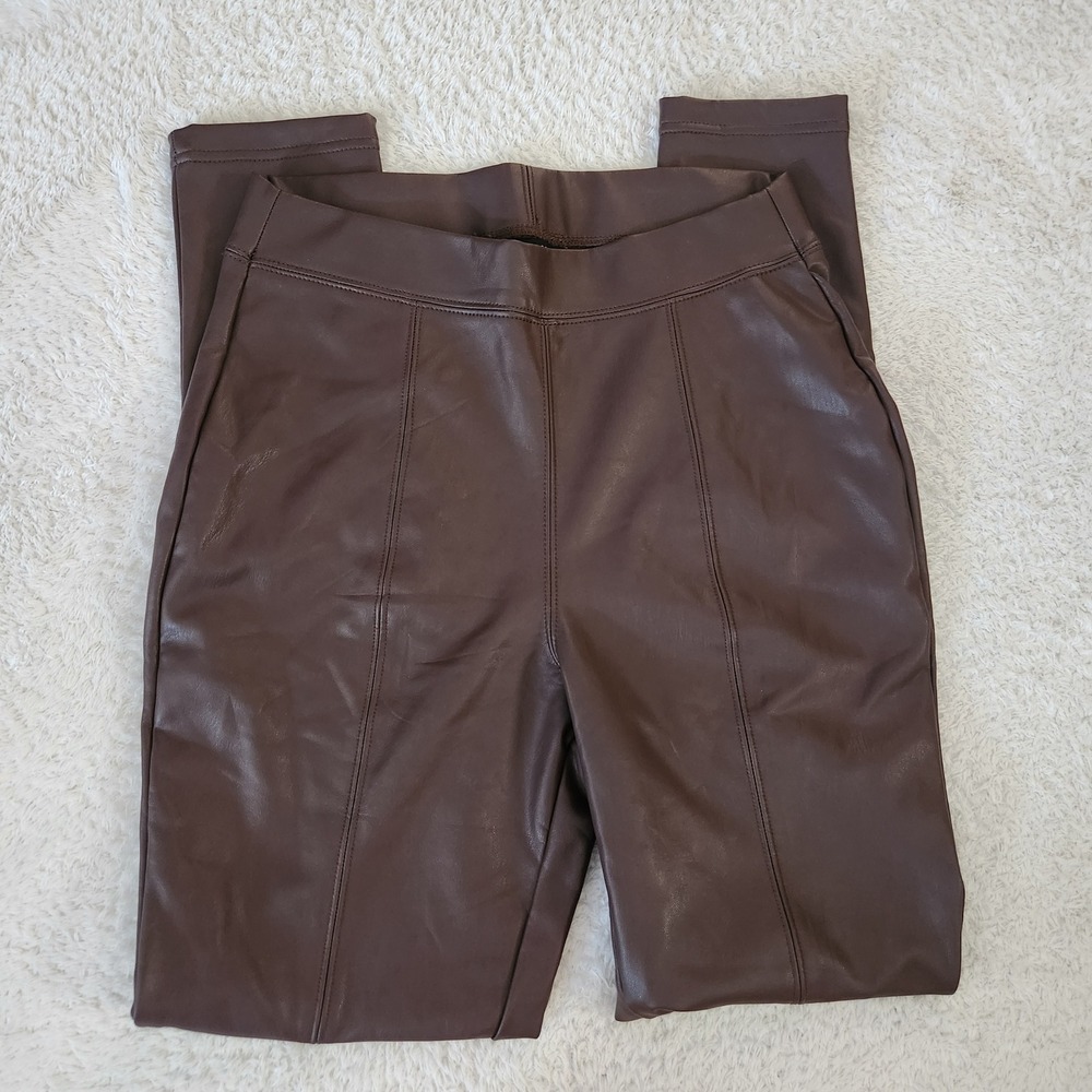 CI SONO Womens Dark Brown Faux Leather Seamed High Rise Leggings Size M